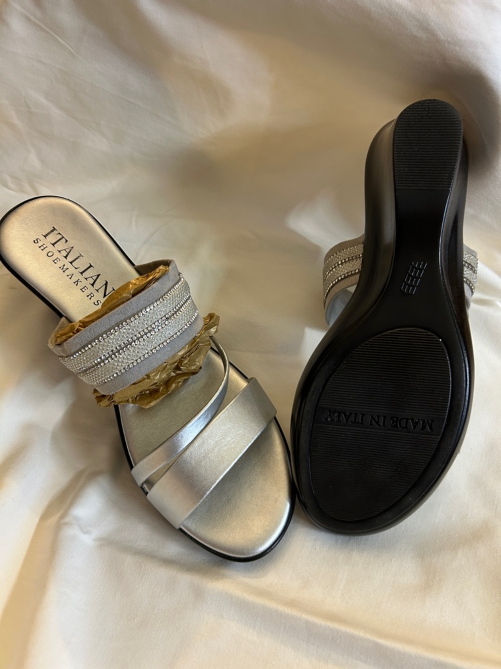 Italian Shoemakers Silver and Gold Beaded Slide Mules
